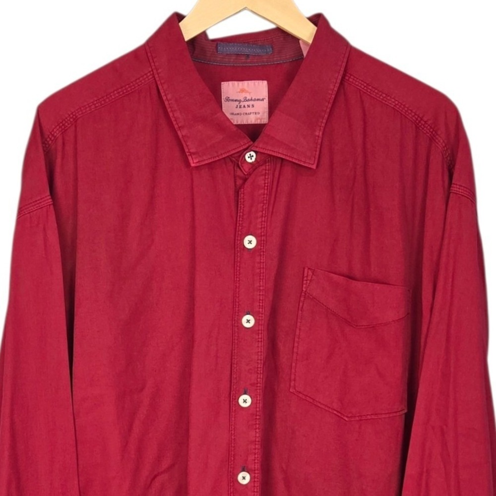 Tommy Bahama Button Down Shirt Mens 3XB Red Tencel Cotton Long Sleeve Casual